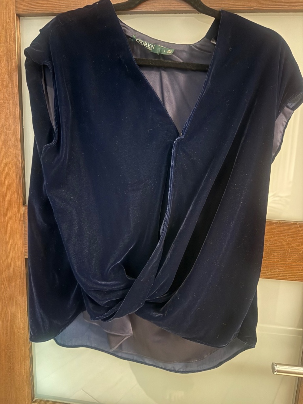 Ralphs Lauren, Navy velvet top in size large